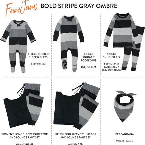 HonestBaby Family Matching Holiday Pajamas Organic Cotton for Men, Women, Kids, Toddlers, Baby Boys, Girls, Unisex Pets, Halloween Bold Stripe Gray Ombre in Saudi Arabia