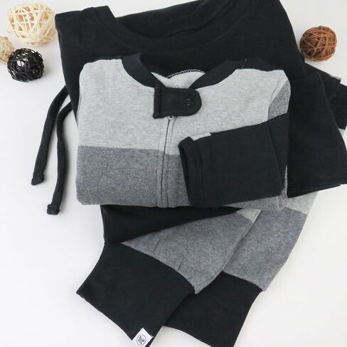 HonestBaby Family Matching Holiday Pajamas Organic Cotton for Men, Women, Kids, Toddlers, Baby Boys, Girls, Unisex Pets, Halloween Bold Stripe Gray Ombre in Saudi Arabia