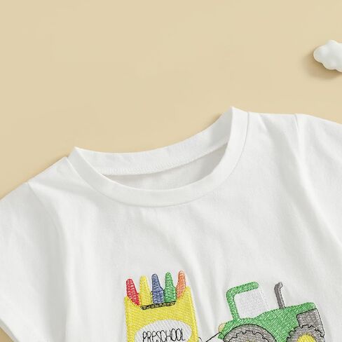 Toddler Baby Boy Girl Back To School Outfits First Day of Preschool T-Shirt Top Gingham Shorts Sets Kindergarten Outfit in Saudi Arabia