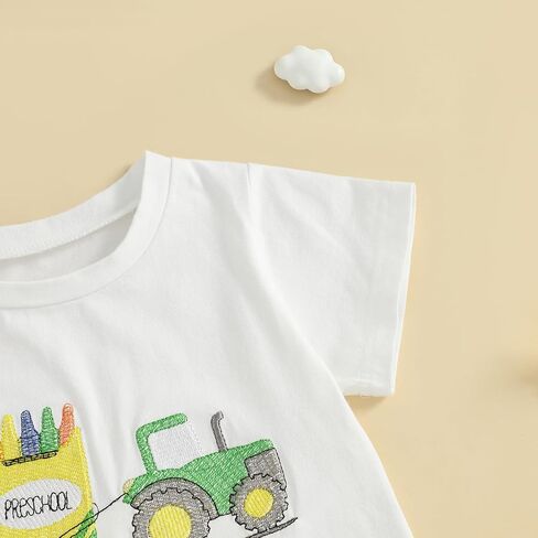 Toddler Baby Boy Girl Back To School Outfits First Day of Preschool T-Shirt Top Gingham Shorts Sets Kindergarten Outfit in Saudi Arabia