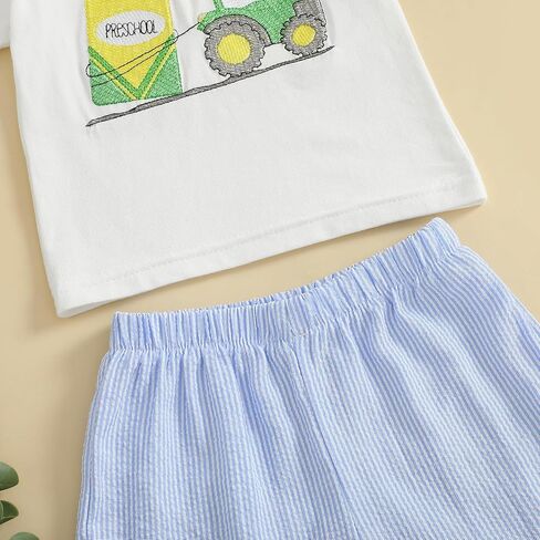 Toddler Baby Boy Girl Back To School Outfits First Day of Preschool T-Shirt Top Gingham Shorts Sets Kindergarten Outfit in Saudi Arabia