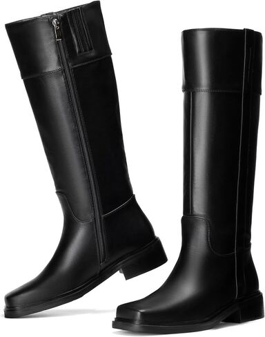 Vivianly للسيدات الركبتين High Boots Zipper Square Toe منصة Trendy Low Contky Cheels Boots in Kuwait