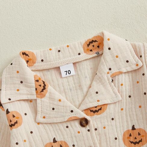 fyclemt Toddler Baby Girl Boy Halloween Pajamas Pumpkin Cotton Linen Long Sleeve Button Down Shirts Pants Kids Sleepwear Pjs in Kuwait