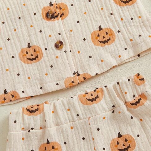 fyclemt Toddler Baby Girl Boy Halloween Pajamas Pumpkin Cotton Linen Long Sleeve Button Down Shirts Pants Kids Sleepwear Pjs in Kuwait