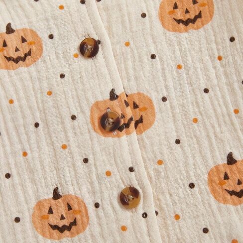 fyclemt Toddler Baby Girl Boy Halloween Pajamas Pumpkin Cotton Linen Long Sleeve Button Down Shirts Pants Kids Sleepwear Pjs in Kuwait