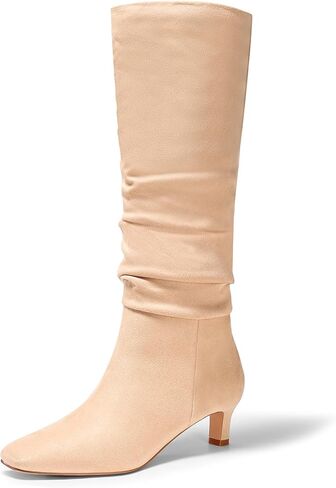 Coutgo Womens Rlucky Knee High Boots Low Hister Heel Square Toe Tall Boots Fall Winter Shoes in Saudi Arabia