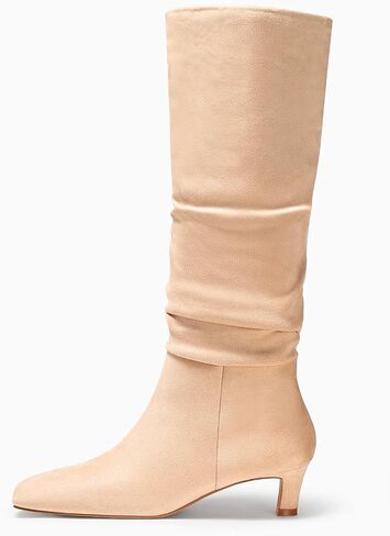 Coutgo Womens Rlucky Knee High Boots Low Hister Heel Square Toe Tall Boots Fall Winter Shoes in Saudi Arabia