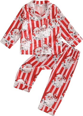 Douhoow Kids Baby Toddler Girls Satin Silk Pajamas Set Long Sleeve Button Down Shirts Tops Pants Fall Pjs Lounge Sleepwear in Saudi Arabia