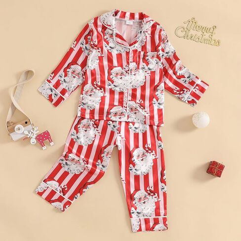 Douhoow Kids Baby Toddler Girls Satin Silk Pajamas Set Long Sleeve Button Down Shirts Tops Pants Fall Pjs Lounge Sleepwear in Saudi Arabia