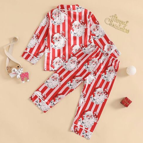 Douhoow Kids Baby Toddler Girls Satin Silk Pajamas Set Long Sleeve Button Down Shirts Tops Pants Fall Pjs Lounge Sleepwear in Saudi Arabia