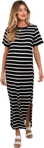PinkBlush Striped Side Slit Maternity Maxi Dress in Saudi Arabia