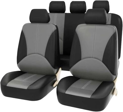 Car Mat Backrest PU Leather Auto Five Seats Covers Full Set Car Seat Cover Universal Fit Interior Car Accessories Seat Cushion Protector Comfortable(Black Gray Set x 1) in Kuwait