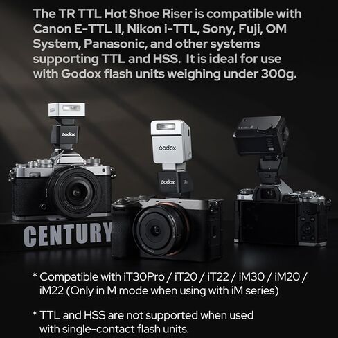 Godox TR-S TTL Hot Shoe Riser for Sony Camera, Hot Shoe Extender for Godox iT30Pro-S iT20-S iT22-S iM30 iM20 iM22 Mini Flash, 0-90° Tilt Adjustment, Raises 30mm Height, Reduce Lens Shadow in Saudi Arabia