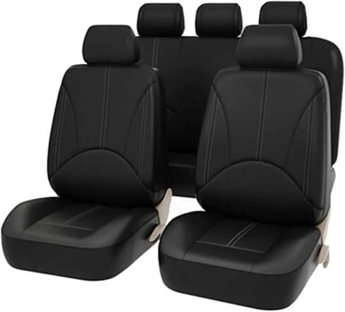 Car Mat Backrest PU Leather Auto Five Seats Covers Full Set Car Seat Cover Universal Fit Interior Car Accessories Seat Cushion Protector Comfortable(Black Gray Set x 1) in Kuwait
