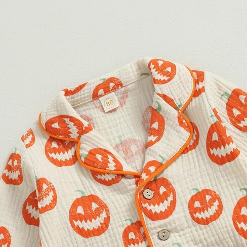 fyclemt Toddler Baby Girl Boy Halloween Pajamas Pumpkin Cotton Linen Long Sleeve Button Down Shirts Pants Kids Sleepwear Pjs in Kuwait
