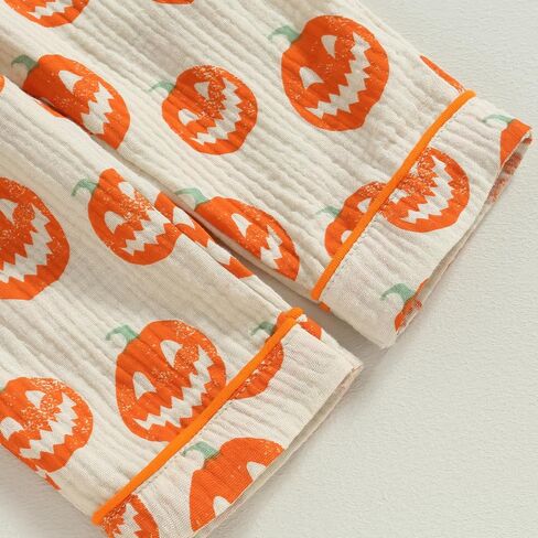 fyclemt Toddler Baby Girl Boy Halloween Pajamas Pumpkin Cotton Linen Long Sleeve Button Down Shirts Pants Kids Sleepwear Pjs in Kuwait