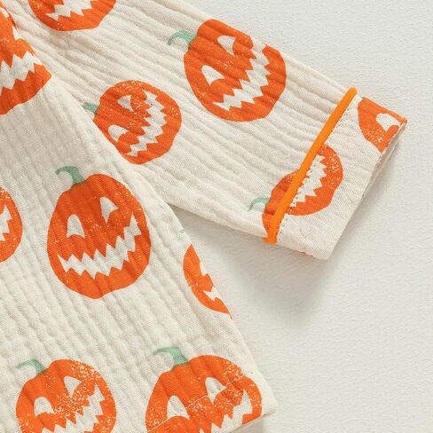 fyclemt Toddler Baby Girl Boy Halloween Pajamas Pumpkin Cotton Linen Long Sleeve Button Down Shirts Pants Kids Sleepwear Pjs in Kuwait