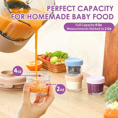 Drkio 12 Pack Glass Baby Food Storage Contorer - 4 & 8 Oz Baby Food Swars with Lids Baby Food Maker Microwave Freezer Safe 100 ٪ in Kuwait