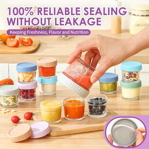 Drkio 12 Pack Glass Baby Food Storage Contorer - 4 & 8 Oz Baby Food Swars with Lids Baby Food Maker Microwave Freezer Safe 100 ٪ in Kuwait