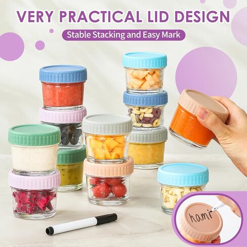 Drkio 12 Pack Glass Baby Food Storage Contorer - 4 & 8 Oz Baby Food Swars with Lids Baby Food Maker Microwave Freezer Safe 100 ٪ in Kuwait