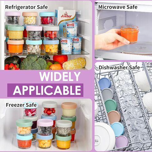 Drkio 12 Pack Glass Baby Food Storage Contorer - 4 & 8 Oz Baby Food Swars with Lids Baby Food Maker Microwave Freezer Safe 100 ٪ in Kuwait