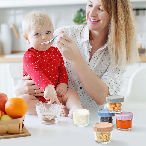 Drkio 12 Pack Glass Baby Food Storage Contorer - 4 & 8 Oz Baby Food Swars with Lids Baby Food Maker Microwave Freezer Safe 100 ٪ in Kuwait