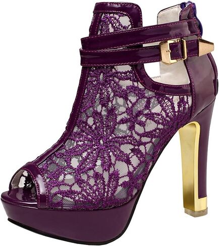 Women's Pretty Lace Flowers Open Toes High Heels Ankle Boots in Saudi Arabia