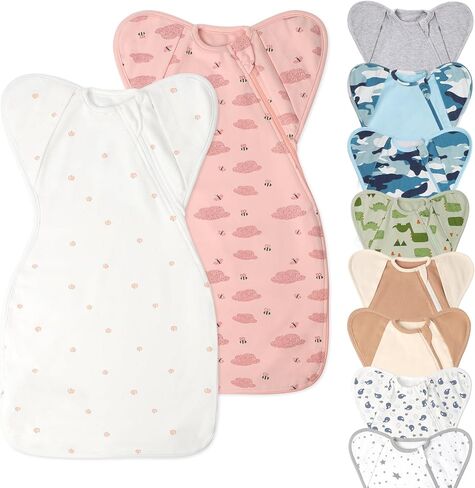 Organic Cotton Baby Sleep Sacks Swaddles for Newborn 0-3 Months Girls, Arms Up Swaddle Blanket 2 Packs Hands Up 3-Way Transitions to Arms-Free Wearable Sleeping Sack Bag Snug Fit Calms Startle Reflex in Saudi Arabia
