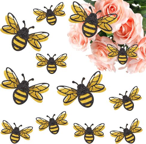 24 Pcs 3D Bee Stickers 2 Sizes Honey Bee Party Wall Decor Glitter Double-Layer Bumble Bees Stickers Yellow Honey Bees Spring Summer Window Cling Decor for Crafts Home Windows Parties Decorations in Saudi Arabia