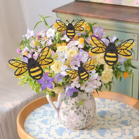 24 Pcs 3D Bee Stickers 2 Sizes Honey Bee Party Wall Decor Glitter Double-Layer Bumble Bees Stickers Yellow Honey Bees Spring Summer Window Cling Decor for Crafts Home Windows Parties Decorations in Saudi Arabia