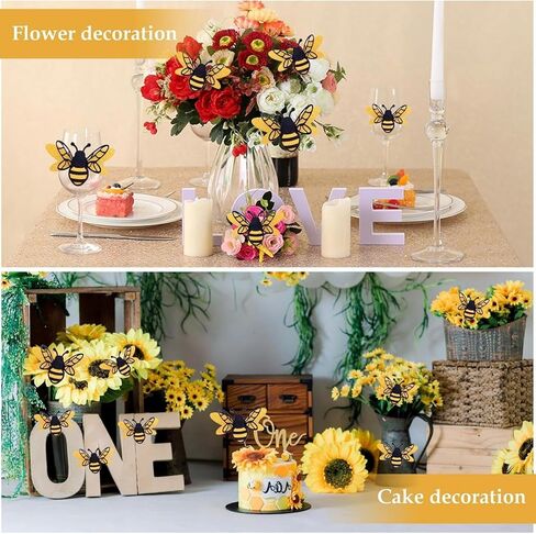 24 Pcs 3D Bee Stickers 2 Sizes Honey Bee Party Wall Decor Glitter Double-Layer Bumble Bees Stickers Yellow Honey Bees Spring Summer Window Cling Decor for Crafts Home Windows Parties Decorations in Saudi Arabia