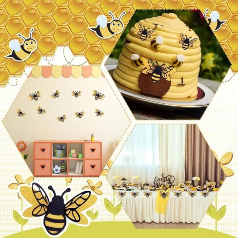 24 Pcs 3D Bee Stickers 2 Sizes Honey Bee Party Wall Decor Glitter Double-Layer Bumble Bees Stickers Yellow Honey Bees Spring Summer Window Cling Decor for Crafts Home Windows Parties Decorations in Saudi Arabia