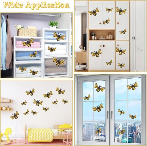 24 Pcs 3D Bee Stickers 2 Sizes Honey Bee Party Wall Decor Glitter Double-Layer Bumble Bees Stickers Yellow Honey Bees Spring Summer Window Cling Decor for Crafts Home Windows Parties Decorations in Saudi Arabia