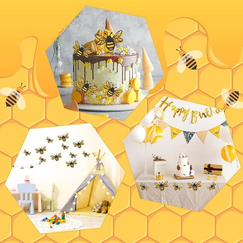 24 Pcs 3D Bee Stickers 2 Sizes Honey Bee Party Wall Decor Glitter Double-Layer Bumble Bees Stickers Yellow Honey Bees Spring Summer Window Cling Decor for Crafts Home Windows Parties Decorations in Saudi Arabia