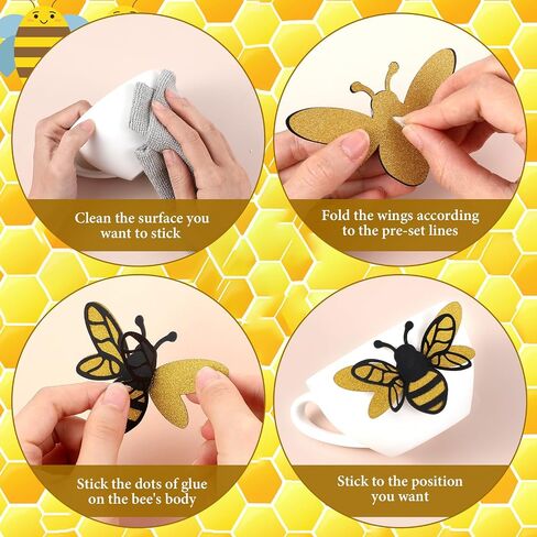 24pcs 3D Bee Stickers for Wall - Cute Bee Wall Decals Decor for Crafts Windows Decoration, Yellow and Black Honey Bees Themed Ornaments for Party in Saudi Arabia