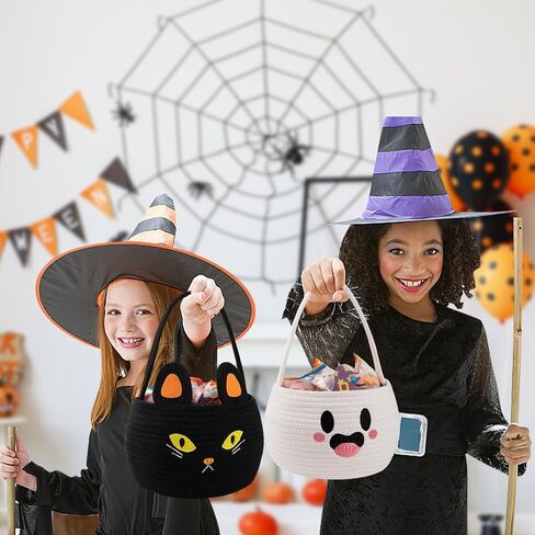 2PCS Halloween Basket for Kids, Pumpkin Basket with Handle, Trick or Treat Bucket, Small Orange Halloween Decorations, Pumpkin Candy Bucket Halloween Party Favors in Kuwait