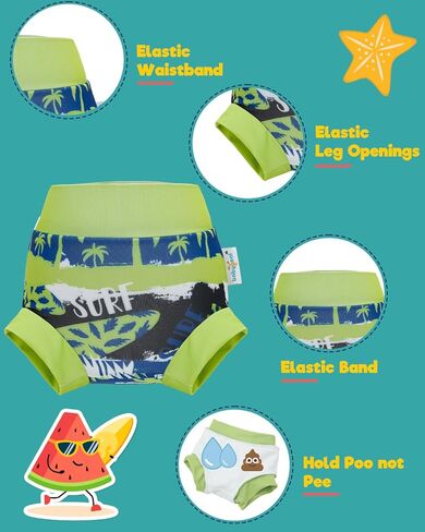 Babygoal Baby Toddler Reusable Swim Diapers 3 Pack, Adjustable, Washable, Waterproof Swimming Diapers for Newborn to 3T Boys & Girls,3YKS02-2-3T-B in Kuwait