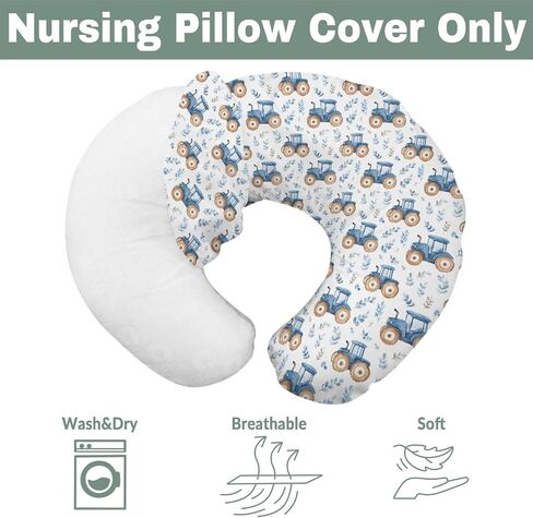 Watercolor Green Tractors Baby Nursing Pillow Covers for Boy Girl Farm Tractors Boho Leaves Nursery Feeding Pillowcase for Breastfeeding Pillows Farm Life Soft Stretchy Slipcovers for Newborn Infant in Saudi Arabia