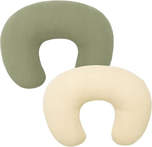 Funupup 2 Pack Muslin Pillow Cover Cover متوافقة مع وسادة التمريض Boppy ، أغطية تمريض الأطفال الناعمة لوسائد الرضاعة الطبيعية للفتيان ، الأخضر والبيج in Kuwait