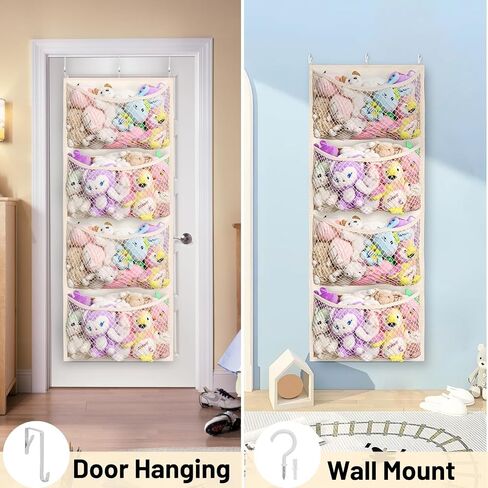 Cotton Over The Door Stuffed Animal Storage | Toy Organizer for Storage Plush Toys, Stuffed Animal Holder with 4 Large Pockets, Hanging Door Organizer for Nursery in Saudi Arabia