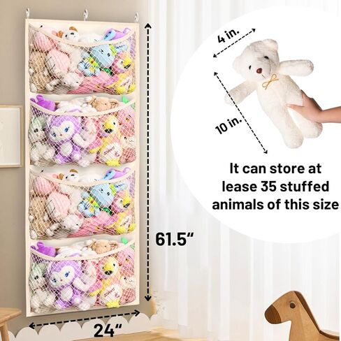 Cotton Over The Door Stuffed Animal Storage | Toy Organizer for Storage Plush Toys, Stuffed Animal Holder with 4 Large Pockets, Hanging Door Organizer for Nursery in Saudi Arabia