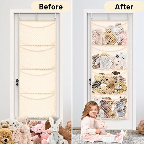 Cotton Over The Door Stuffed Animal Storage | Toy Organizer for Storage Plush Toys, Stuffed Animal Holder with 4 Large Pockets, Hanging Door Organizer for Nursery in Saudi Arabia