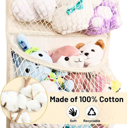 Cotton Over The Door Stuffed Animal Storage | Toy Organizer for Storage Plush Toys, Stuffed Animal Holder with 4 Large Pockets, Hanging Door Organizer for Nursery in Saudi Arabia