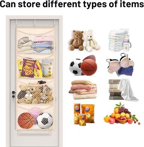 Cotton Over The Door Stuffed Animal Storage | Toy Organizer for Storage Plush Toys, Stuffed Animal Holder with 4 Large Pockets, Hanging Door Organizer for Nursery in Saudi Arabia