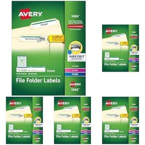 ملصقات مجلد ملفات Avery Green لطابعات الليزر وطابعات الحبر مع تقنية TrueBlock، 2/3 بوصة × 3-7/16 بوصة، 5 عبوات (5866) in Kuwait