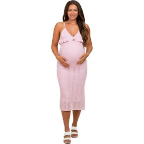 PinkBlush Light Sleeveless Frill Sweater Maternity Midi Dress in Saudi Arabia