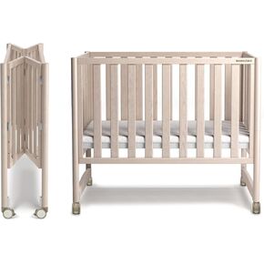 EvoNook 6-in-1 Convertible Mini Crib, 100% New Zealand Wood, 4 Adjustable Mattress Heights, Crib with Mattress, Washed Natural in Kuwait