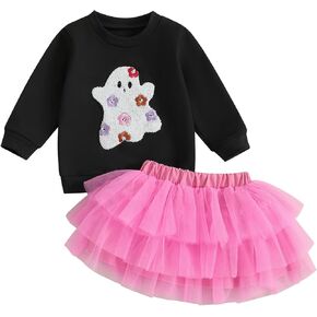 Fernvia Toddler Baby Girl Halloween الزي الشبح التطريز الطويل الأكمام من النوع الثقيل تول تنورة مجموعة شتاء الخريف in Kuwait