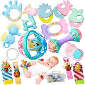 15PCS Rattles for Babies 0-6 Months - BPA-Free Baby Rattles 0-3, 6-12 Months for Newborn Soft Teething Toys Infant Toys with Wrist & Ankle Rattles, Baby Gift Set with Box for Hand-Eye Coordination in Saudi Arabia
