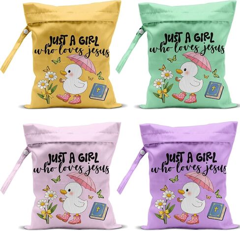 4 Pack Cute Wet Bag Waterproof Washable Reusable Wet Dry Bag for Swimsuit Clothes Cloth Diaper Travel Beach Pool Yoga Gym Toiletries Travel Beach Essentials, Bow Animal Goose Decor Lovers Gift in Kuwait